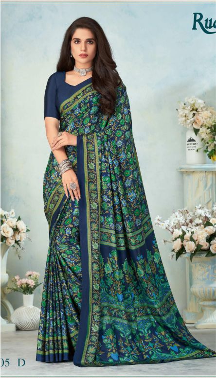 Saree Sari Luxury Premium American Crape Georgette Design - 15005 D