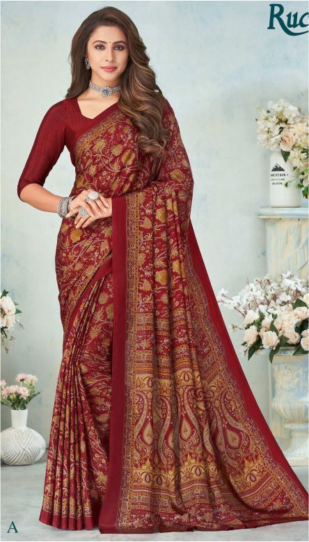 Saree Sari Luxury Premium American Crape Georgette Design - 15009 A