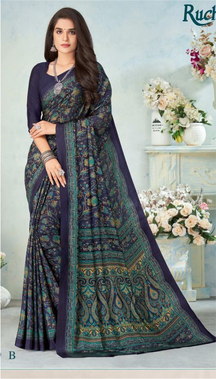 Saree Sari Luxury Premium American Crape Georgette Design - 15009 B