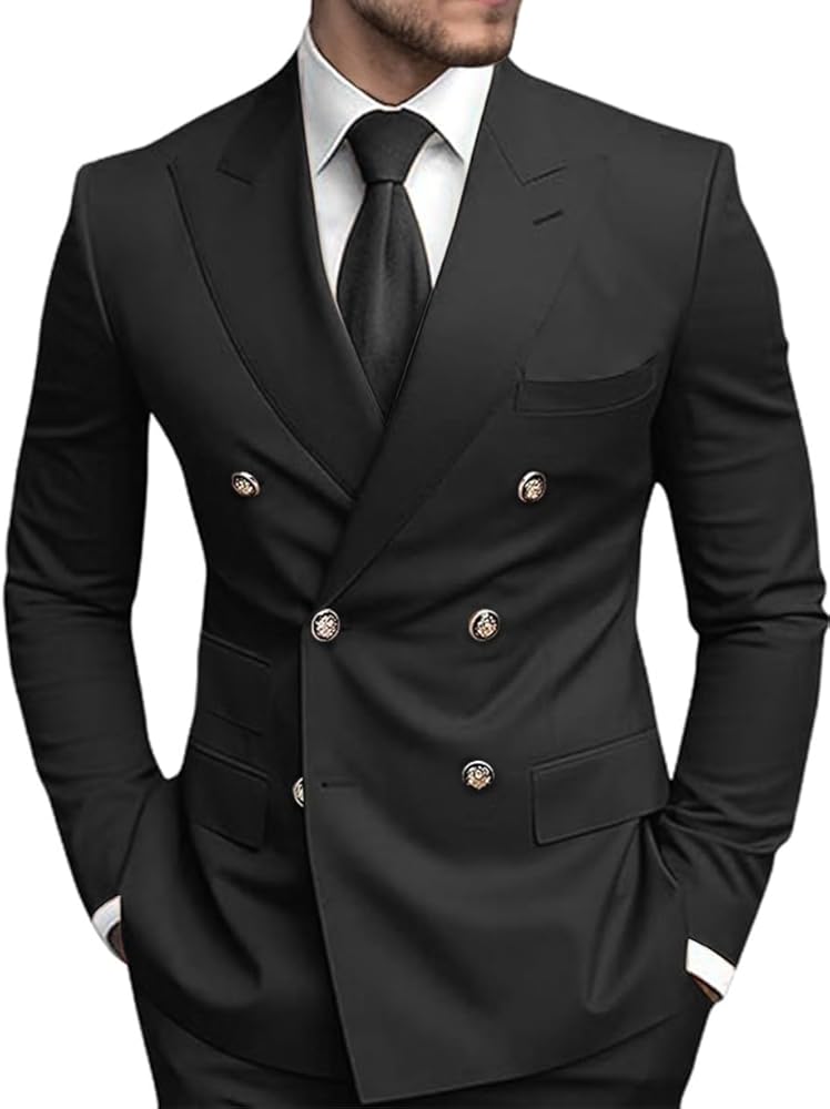 Blazer Black Twill Weave Two Button Double Breasted Blazer