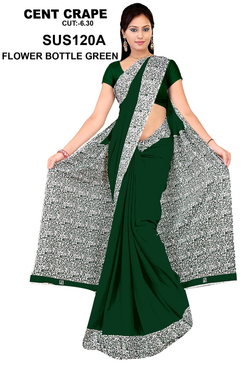 Saree Sari Premium Work Wear - SUS120A - FLOWER BOTTLE GREEN