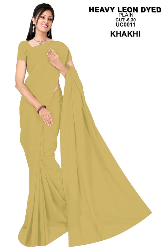 Saree Sari Premium Work Wear Heavy Leon Plain - UC0011 KHAKHI