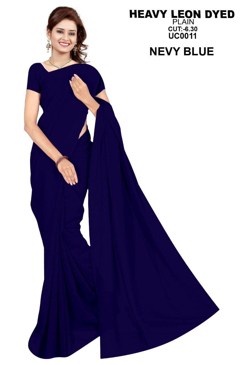 Saree Sari Premium Work Wear Heavy Leon Plain - UC0011 NEVY BLUE