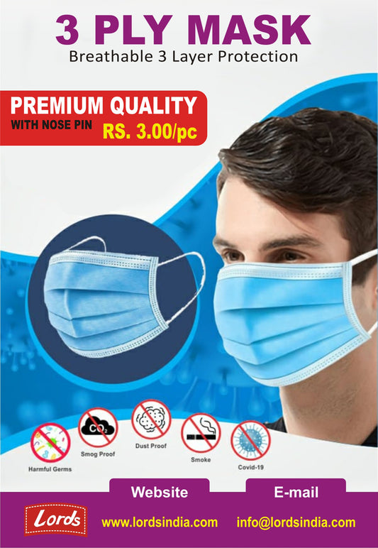Mask 3 Ply Premium Quality with Nose Pin PM-03N