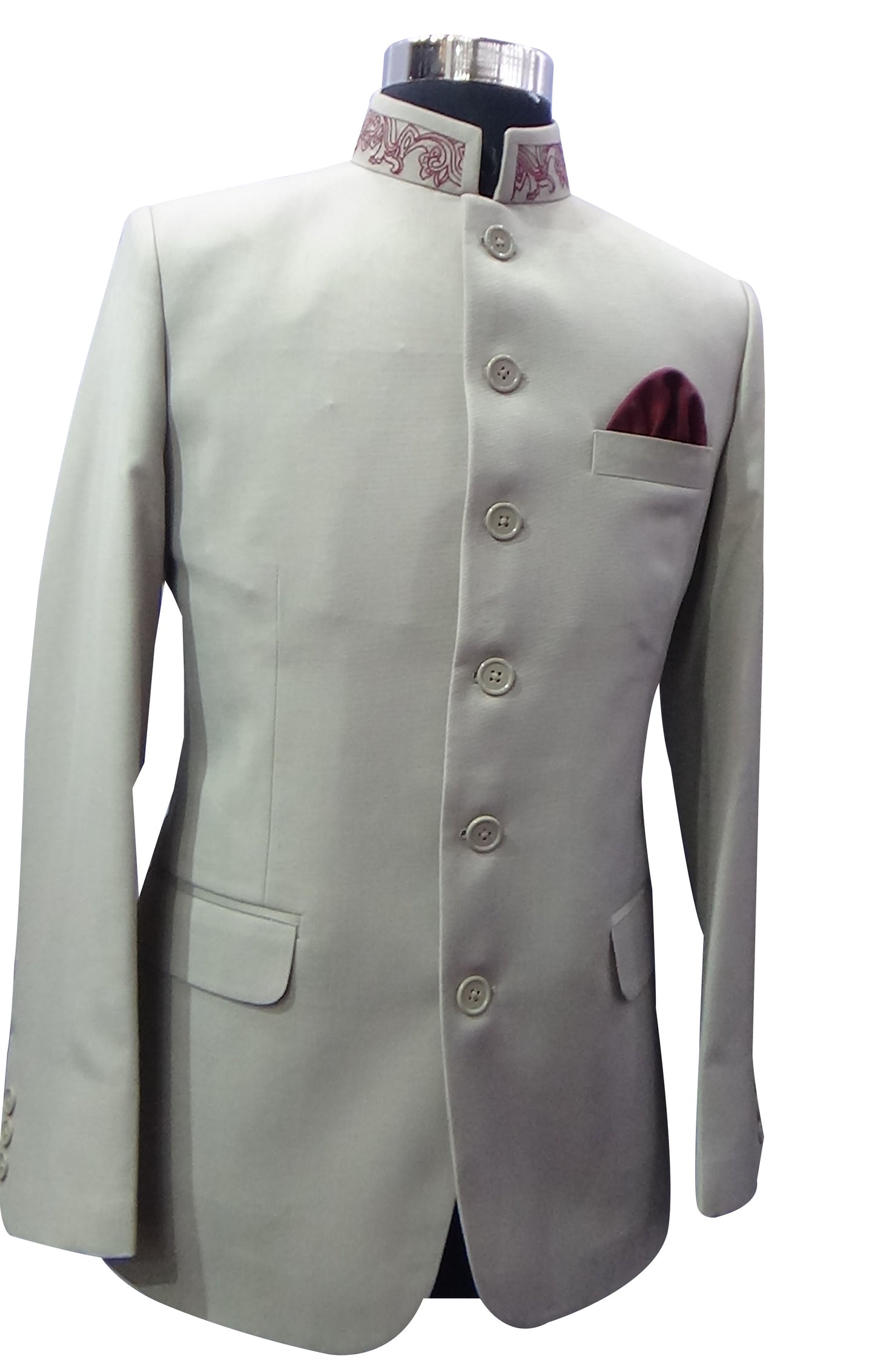 Prince Coat Beige With Embroidery on Neck PJ-12