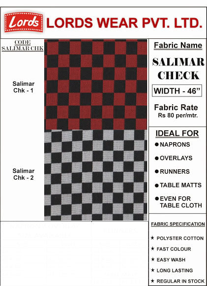 TABLE COVER SHALIMAR CHECKS VARIOUS SIZES AVAILABLE. SIZE 58" X 58"