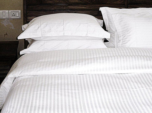 Bed Sheets White Satin Weave Stripe Luxury Style