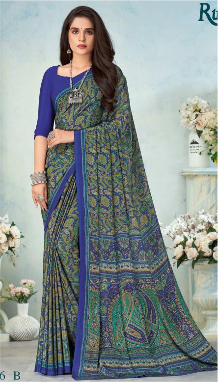 Saree Sari Luxury  Premium American Crape Georgette Design - 15006 B