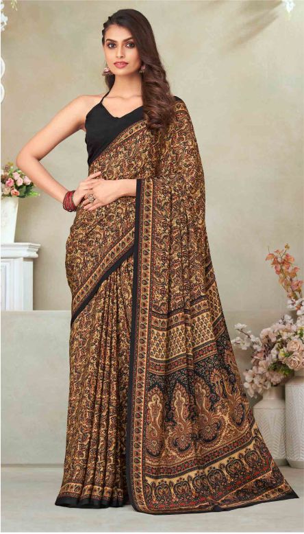 Saree Sari Luxury  Premium American Crape Georgette Design - 21602 C