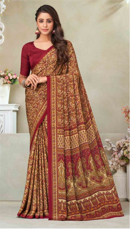 Saree Sari Luxury  Premium American Crape Georgette Design - 21602 D