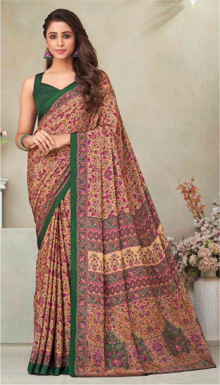 Saree Sari Luxury  Premium American Crape Georgette Design - 21603 A