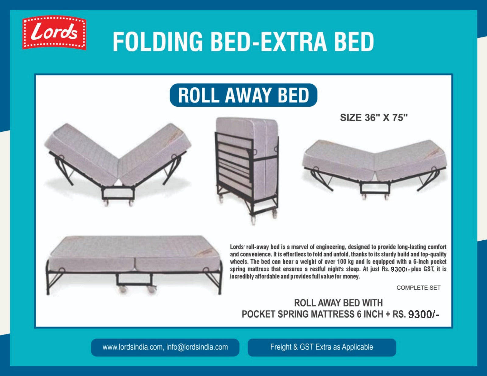 HOTEL ROLL-AWAY BED WITH POCKET SPRING MATTRESS RS 9300