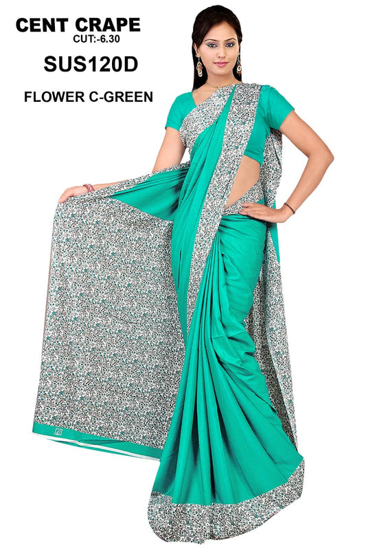 Saree Sari Premium Work Wear - SUS120D FLOWERR C-GREEN