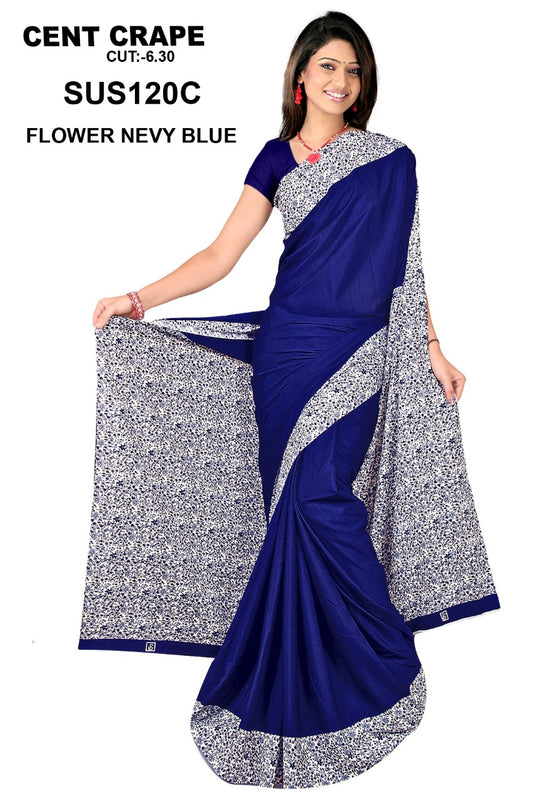 Saree Sari Premium Work Wear - SUS120C FLOWER NAVY BLUE