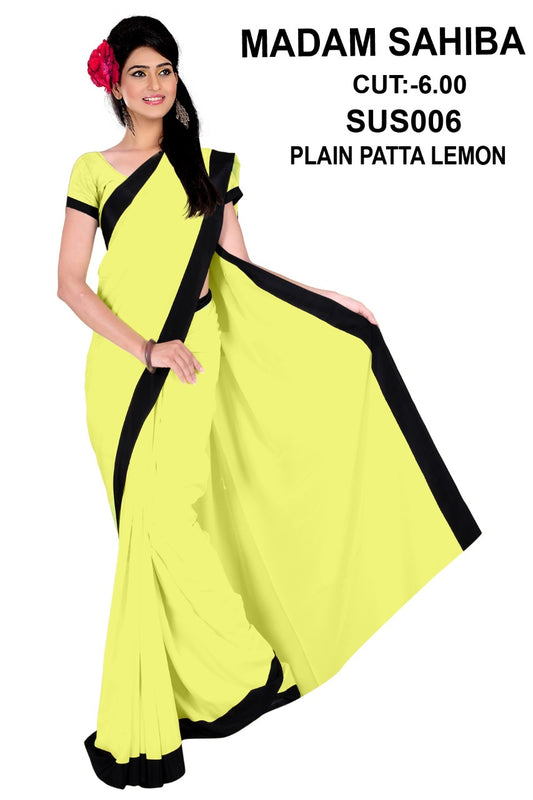 Saree Sari Premium Work Wear Madam Sahiba Leeza - SUS006 PLAIN PATTA LEMON