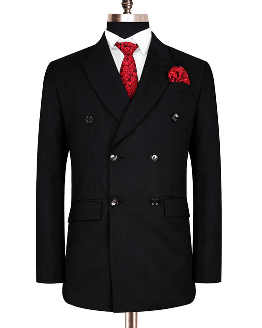 Blazer Black Twill Weave Two Button Double Breasted Blazer