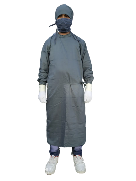 SURGEON GOWN GREY COTTON HEAVY DUTY FABRIC