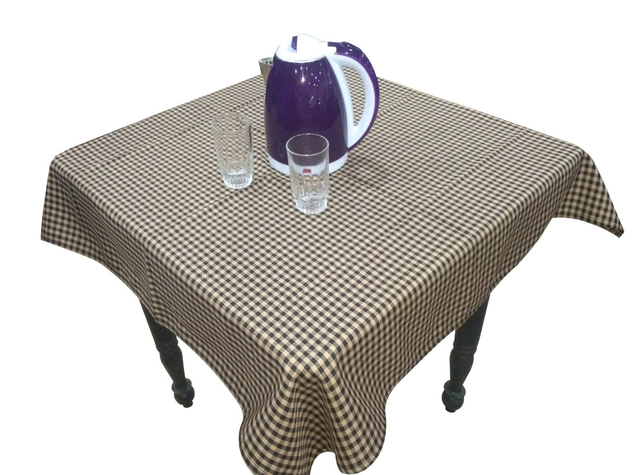 TABLE CLOTH GERMAN CHECKS BLENDED FABRIC FAWN AND BLACK