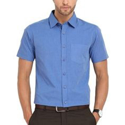 Shirt Half Sleeve Blue Color Blended Fabric HSH-05