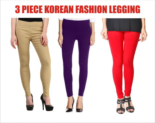 Leggings 3 Piece Ladies Fashion Seamless Plain Dyed LKF-01