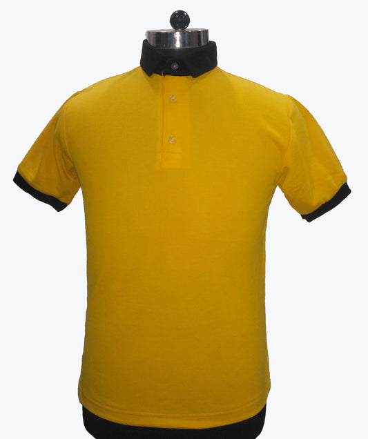 TShirt Yellow With Black Combi Made From PC Matte 240 GSM Double Dyeing With Suiting Fabric Collar & Cuff