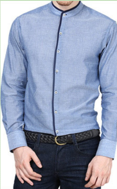 Shirt Formal Mens Office Wear Blue with Black Trimming SH-112