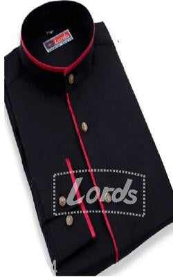 Shirt Black Stand Collar with Red Trimming SH-78