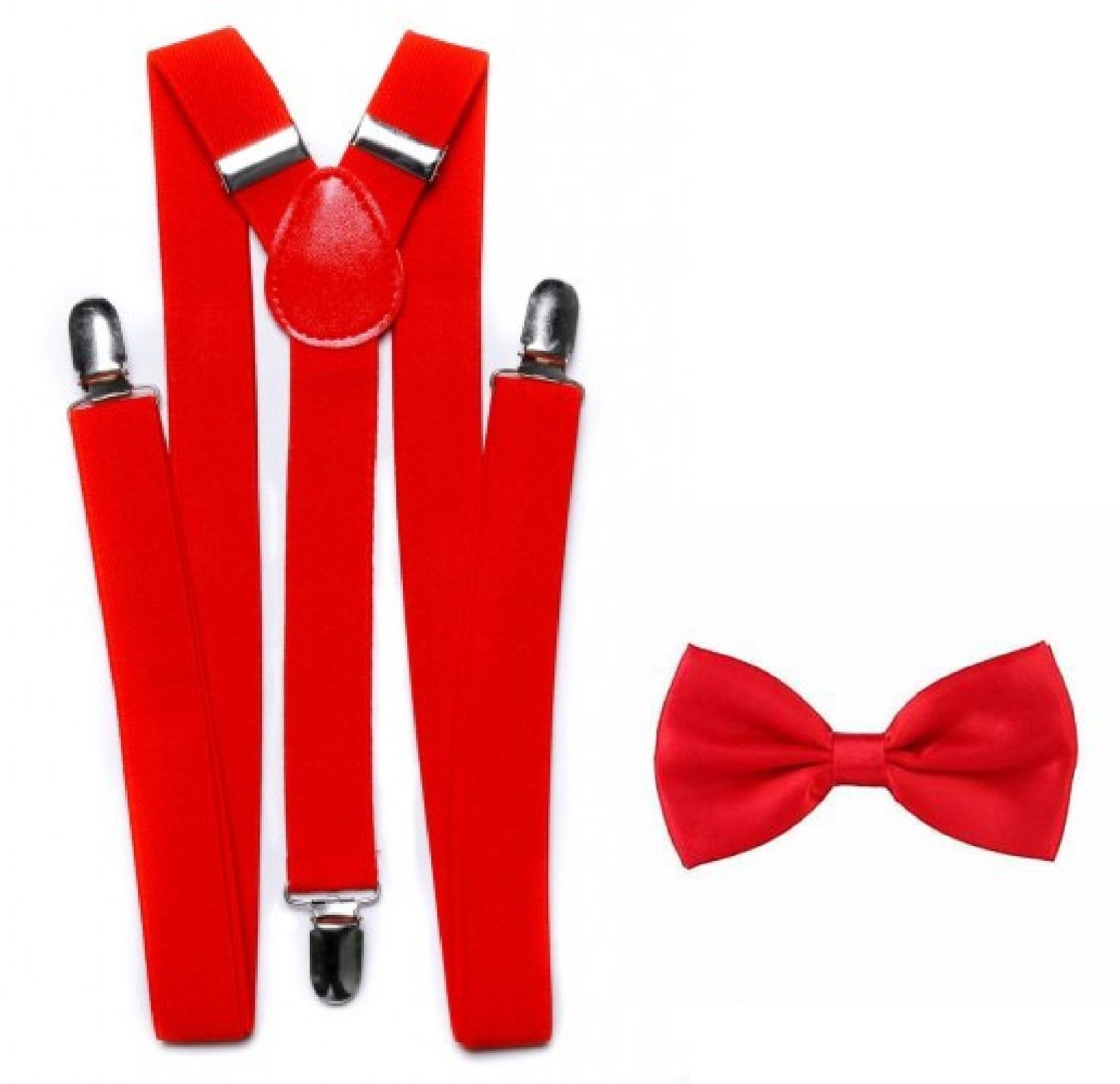 SUSPENDERS RED WITH RED BOW TIE . UNISEX FREE SIZE FITS ALL.